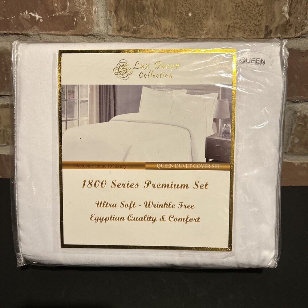 Lux Decor Collection Duvet Cover 3 piece Set Queen size wrinkle free soft White